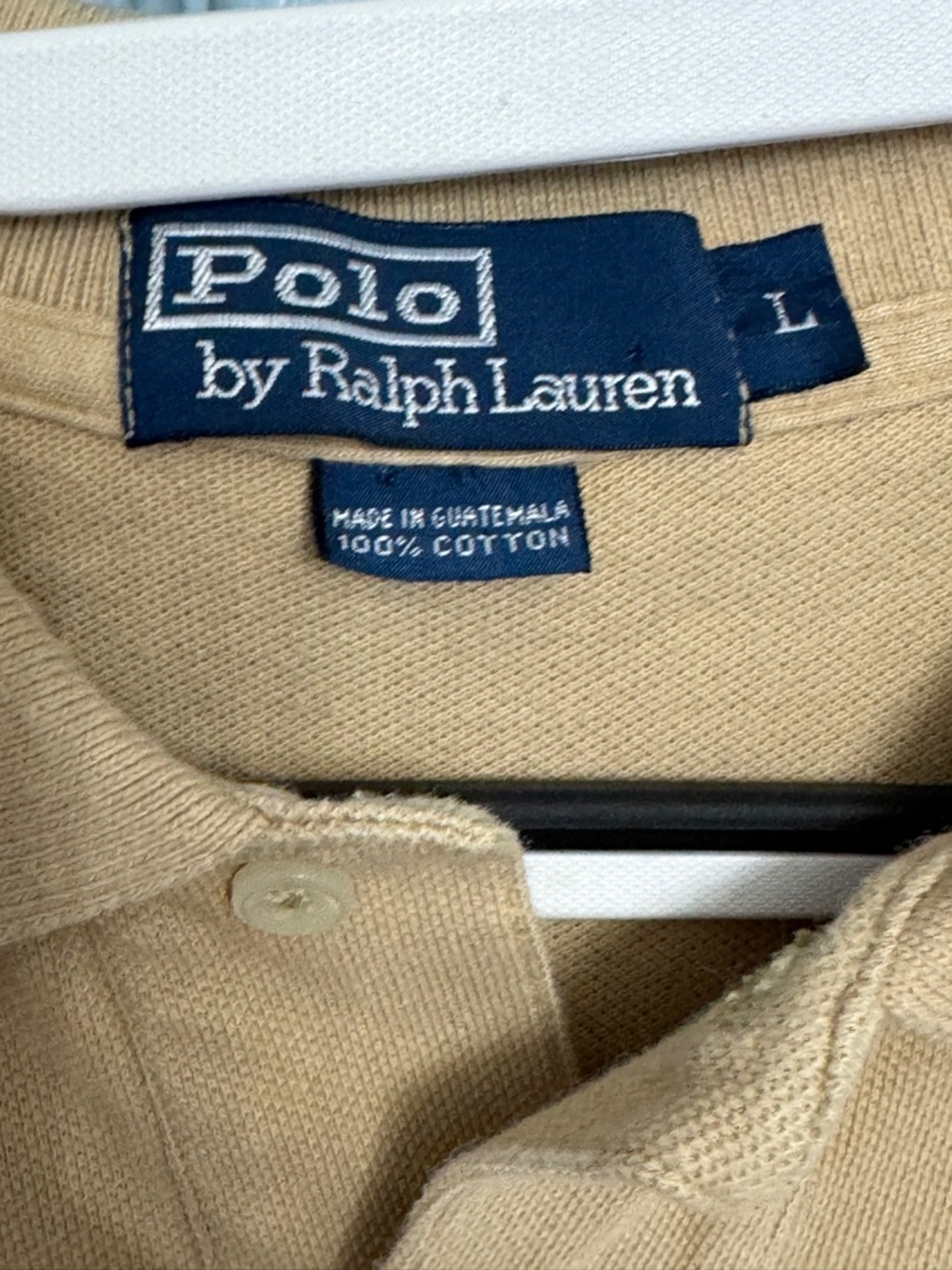 POLO Ralph Lauren Tan Men’s Polo Shirt Large Vintage Cotton Classic Pique - Picture 4 of 8
